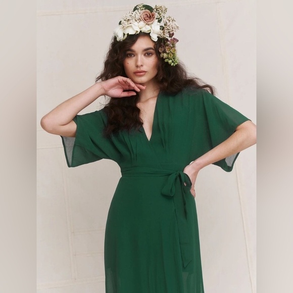 NWT Reformation Winslow Wrap Maxi Dress in Emerald - Picture 9 of 16